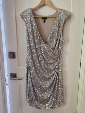 Aidan Mattox Sequin Cocktail Dress Silver Champagne 16 Y2K Glam Holiday Retro